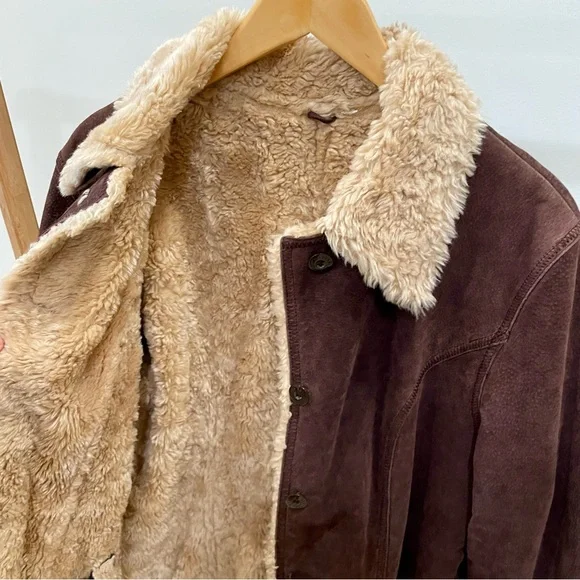✨SOLD✨ Vintage Suede Leather Penny Lane Longline Faux Fur Lined Collared Coat - Picture 3 of 6